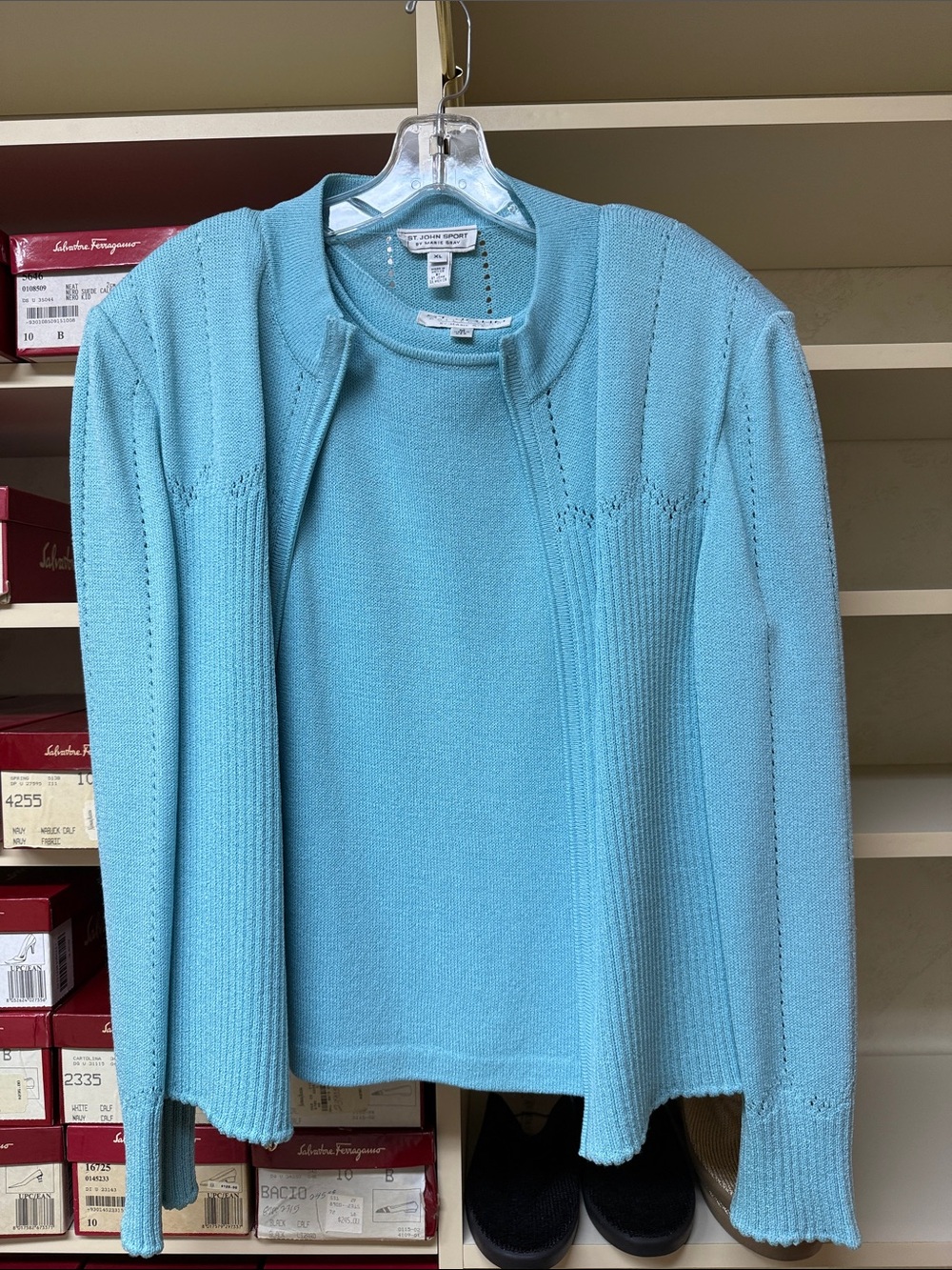 St. John Sport Aqua Blue Knit Pullover and Cardigan Set